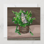 Gray Kitten in Eimer Catnip Dankeskarte (Vorderseite)