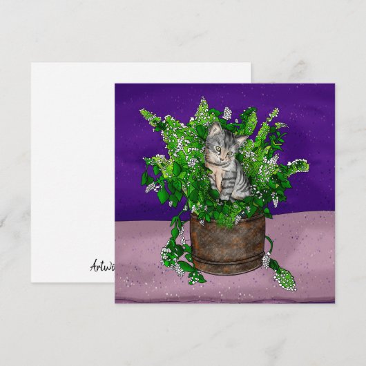 Gray Kitten in Eimer Catnip Dankeskarte (Vorne/Hinten)