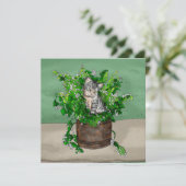 Gray Kitten in Eimer Catnip Dankeskarte (Stehend Vorderseite)
