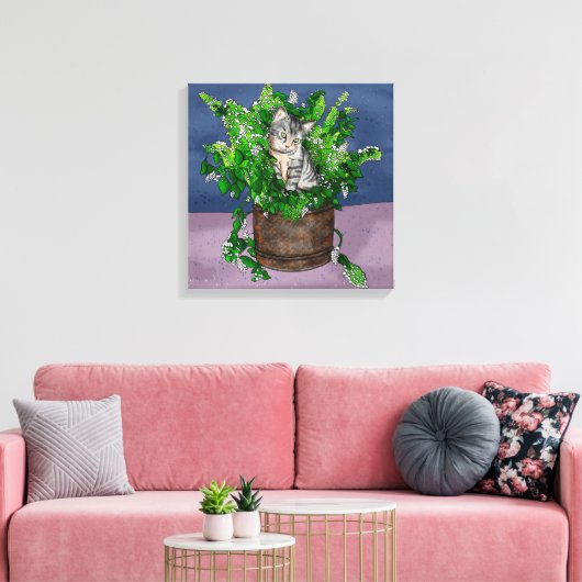 Gray Kitten in Eimer Catnip Leinwanddruck (Insitu (Wohnzimmer))