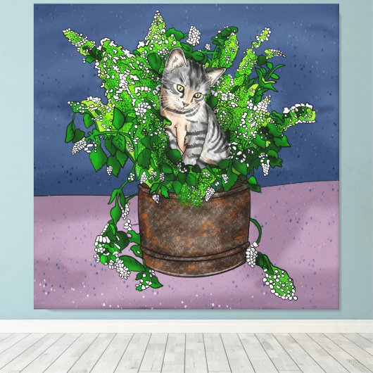 Gray Kitten in Eimer Catnip Leinwanddruck (Insitu (Holzboden))
