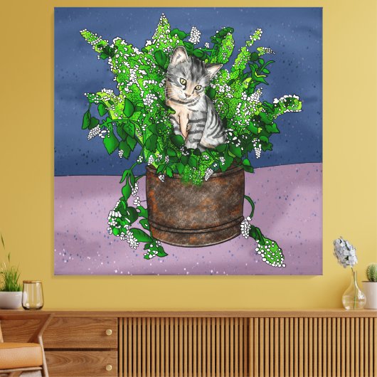 Gray Kitten in Eimer Catnip Leinwanddruck (Insitu (Wohnzimmer))