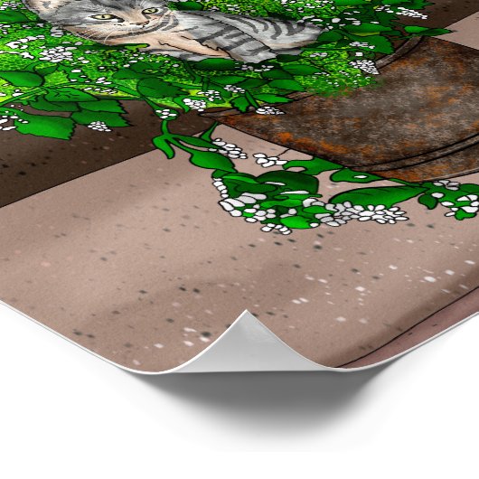 Gray Kitten in Eimer Catnip Poster (Ecke)