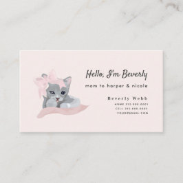 Gray Kitten mit rosa Ribbon Mommy Business Card Telefonnummerkarte