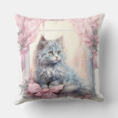 Gray Kitten Pink Bow Kissen (Rückseite)