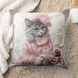 Gray Kitten Pink Frilly Clothes Kissen