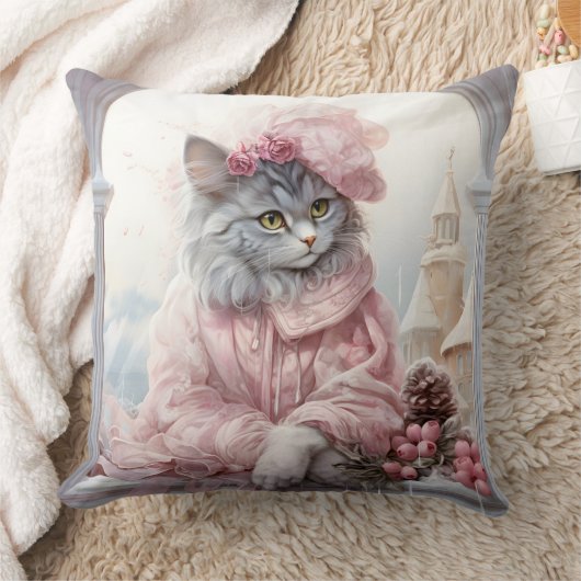 Gray Kitten Pink Frilly Clothes Kissen (Decke)