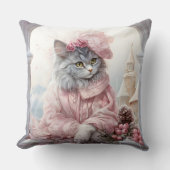 Gray Kitten Pink Frilly Clothes Kissen (Vorderseite)