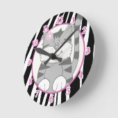 Gray Kitten Wall Clock mit Zebra Stripe Runde Wanduhr (Winkel)