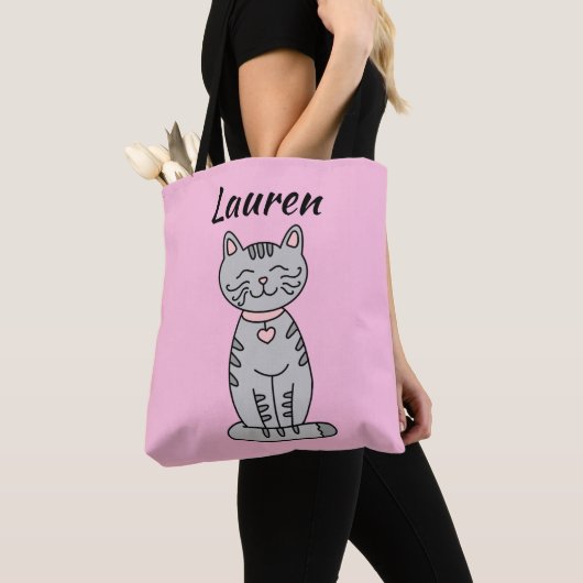 Gray Kitty Cat Personalisiert Tasche (Von Nahem)