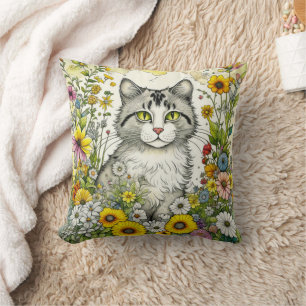Gray Kitty Cat Sitzen in Blume Kissen