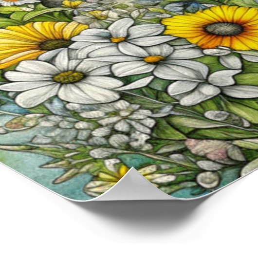 Gray Kitty Cat Sitzen in Blume Poster (Ecke)