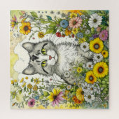 Gray Kitty Cat Sitzen in Blume Puzzle (Vertikal)