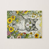 Gray Kitty Cat Sitzen in Blume Puzzle (Horizontal)