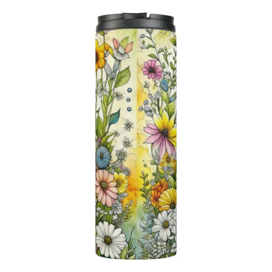 Gray Kitty Cat Sitzen in Blume Thermosbecher (Rückseite)