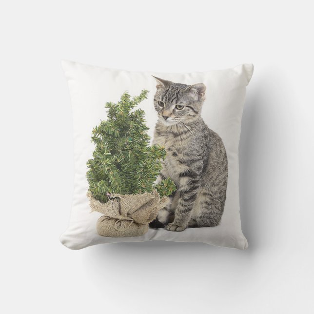 Gray Kitty Green Tree Kissen (Vorderseite)
