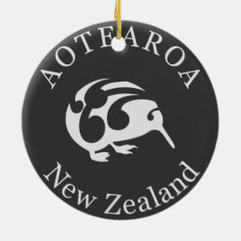 Gray Kiwi mit Koru, Aotearoa, Neuseeland Keramikornament