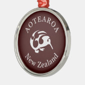 Gray Kiwi mit Koru, Aotearoa, Neuseeland Silbernes Ornament (Links)