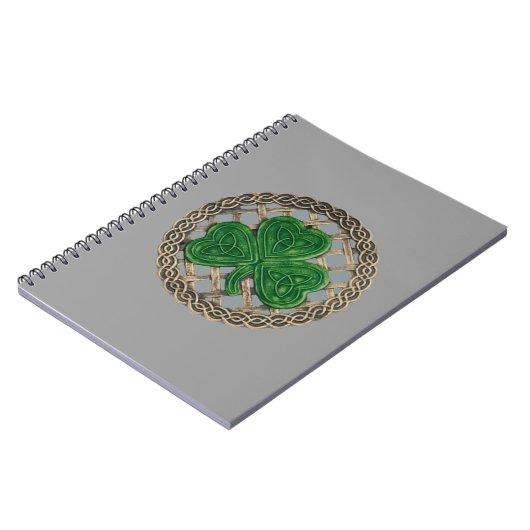 Gray Kleeblatt On Celtic Knots Spiral Notebook Notizblock (Linke Seite)