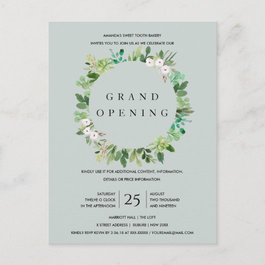 GRAY KRAFT FOLIAGE FRAME GRAND ÖFFNUNGSZEREMONIE POSTKARTE (Vorderseite)