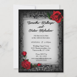 Gray Lace and Rose Parchment Goth Wedding Einladung
