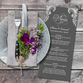 Gray Lace Wedding Menu Menükarte