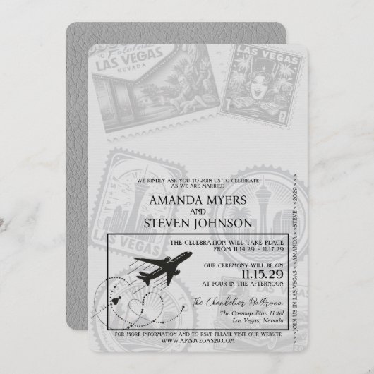 Gray Las Vegas Passport Wedding Einladung (Vorne/Hinten)