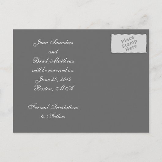 Gray Lavender Save the Date Postkarten Hochzeit (Rückseite)