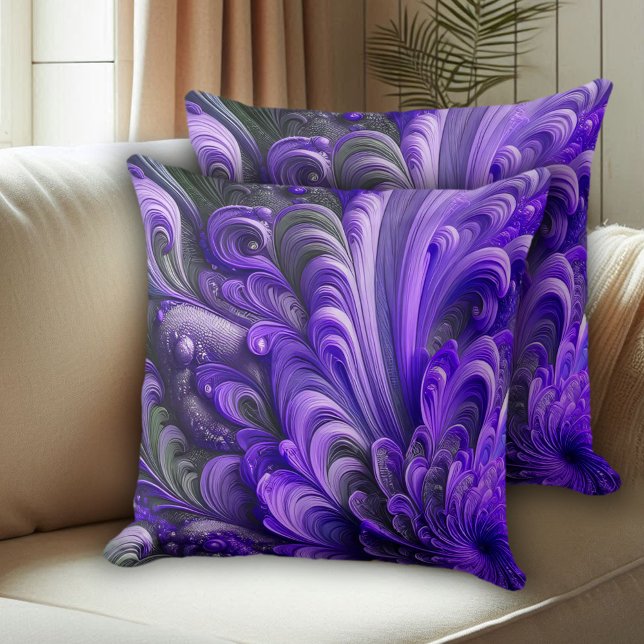 Gray & Lavender Skulptur Blumen & Feather Muster Kissen (Purple and Grey Front and Back Overlapping Throw PIllows Cover Photo 1)
