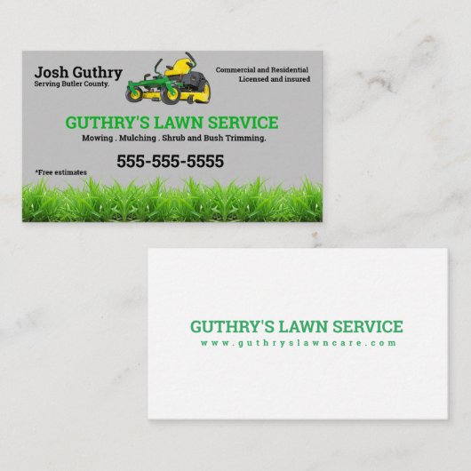 Gray Lawn Care Business Card Visitenkarte (Vorne/Hinten)