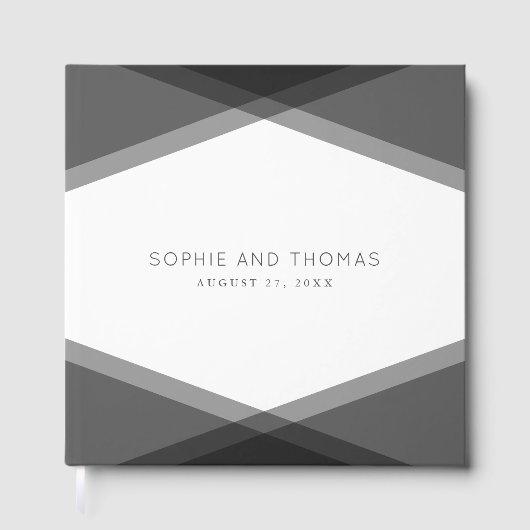 Gray Layered Geometric Wedding Guest Book Gästebuch (Vorderseite)