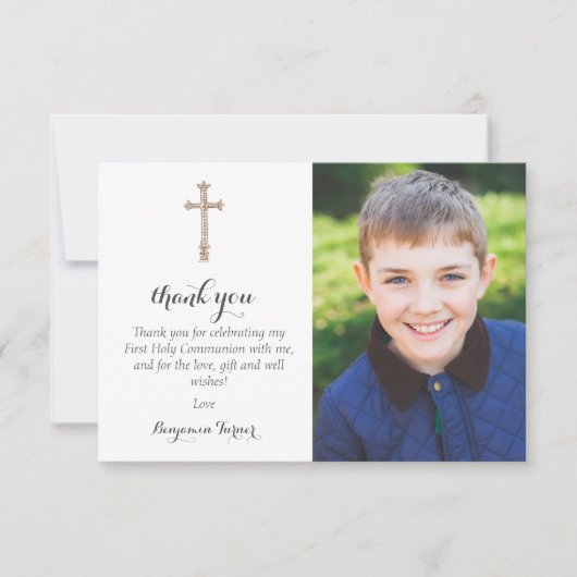 Gray Leaf | Erste Kommune Dankeschön Karten (Vorderseite)