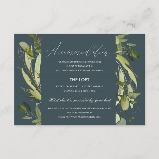 GRAY LEAFY GREEN FOLIAGE WEDDING UNTERKUNFT BEGLEITKARTE (Vorderseite)
