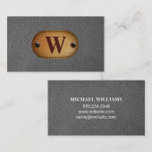 Gray Leather | Monogramm braun Visitenkarte (Vorne/Hinten)