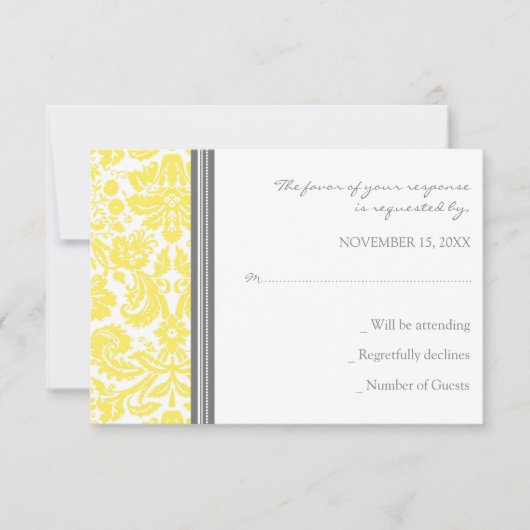 Gray Lemon Damask UAWG Wedding Card RSVP Karte (Vorderseite)