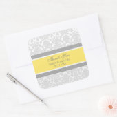 Gray Lemon Damask Vielen Dank Gastgeschenk Hochzei Quadratischer Aufkleber (Umschlag)