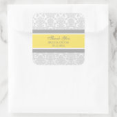 Gray Lemon Damask Vielen Dank Gastgeschenk Hochzei Quadratischer Aufkleber (Tasche)
