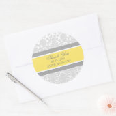 Gray Lemon Damask Vielen Dank Gastgeschenk Hochzei Runder Aufkleber (Umschlag)