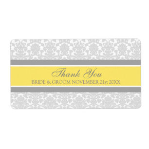 Gray Lemon Damask Wedding Labels