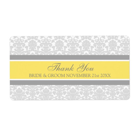 Gray Lemon Damask Wedding Labels (Vorne)