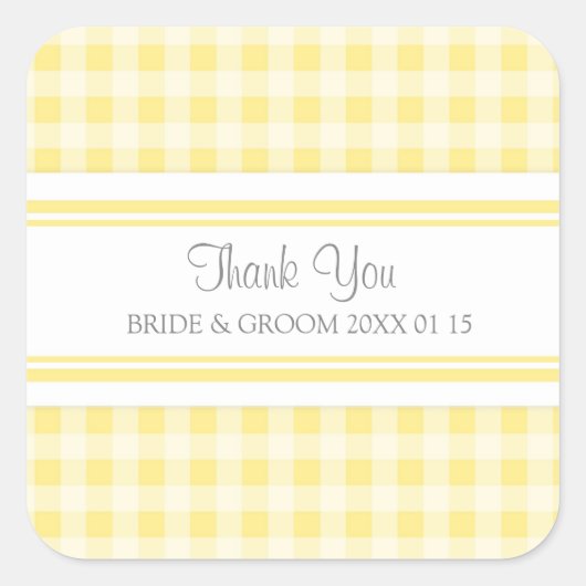Gray Lemon Gingham Vielen Dank für Ihre Hochzeit F Quadratischer Aufkleber (Vorderseite)