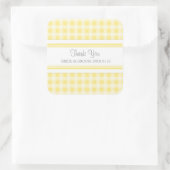Gray Lemon Gingham Vielen Dank für Ihre Hochzeit F Quadratischer Aufkleber (Tasche)