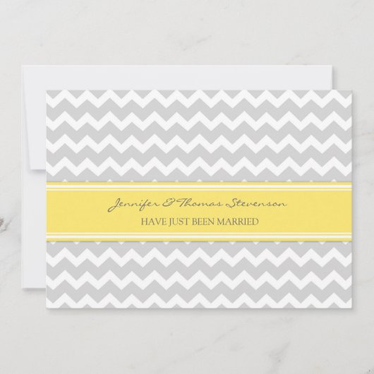 Gray Lemon Zickzack Just Married Announcards Ankündigung (Vorderseite)