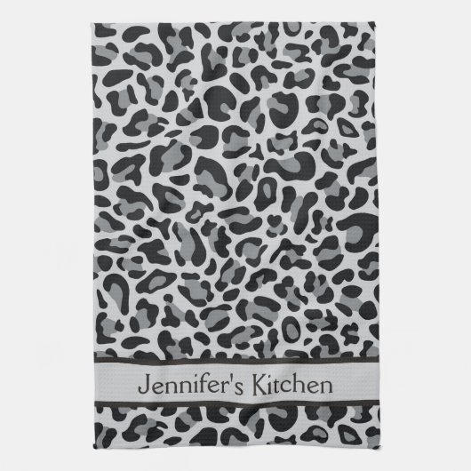 Gray Leopard Print Retro Küchenhandtücher Handtuch (Vertikal)