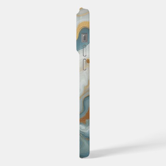 Gray Light Aquamarin Blue Gold Marmor Art Pattern iPhone Hülle (Linke Seite)