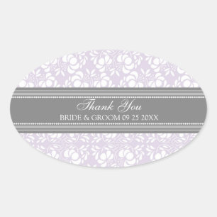 Gray Lilac Damask Vielen Dank Gastgeschenk Hochzei Ovaler Aufkleber