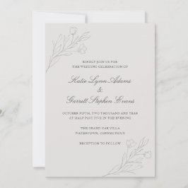 Gray Line Art Blume Einladung