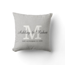 Gray Linen Coal White Monogram Wedding Keepsake