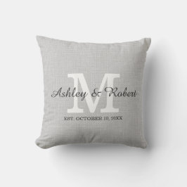Gray Linen Coal White Monogram Wedding Keepsake Kissen
