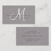 Gray Linen Gray Einfache Minimal Monogram Visitenkarte (Vorne/Hinten)